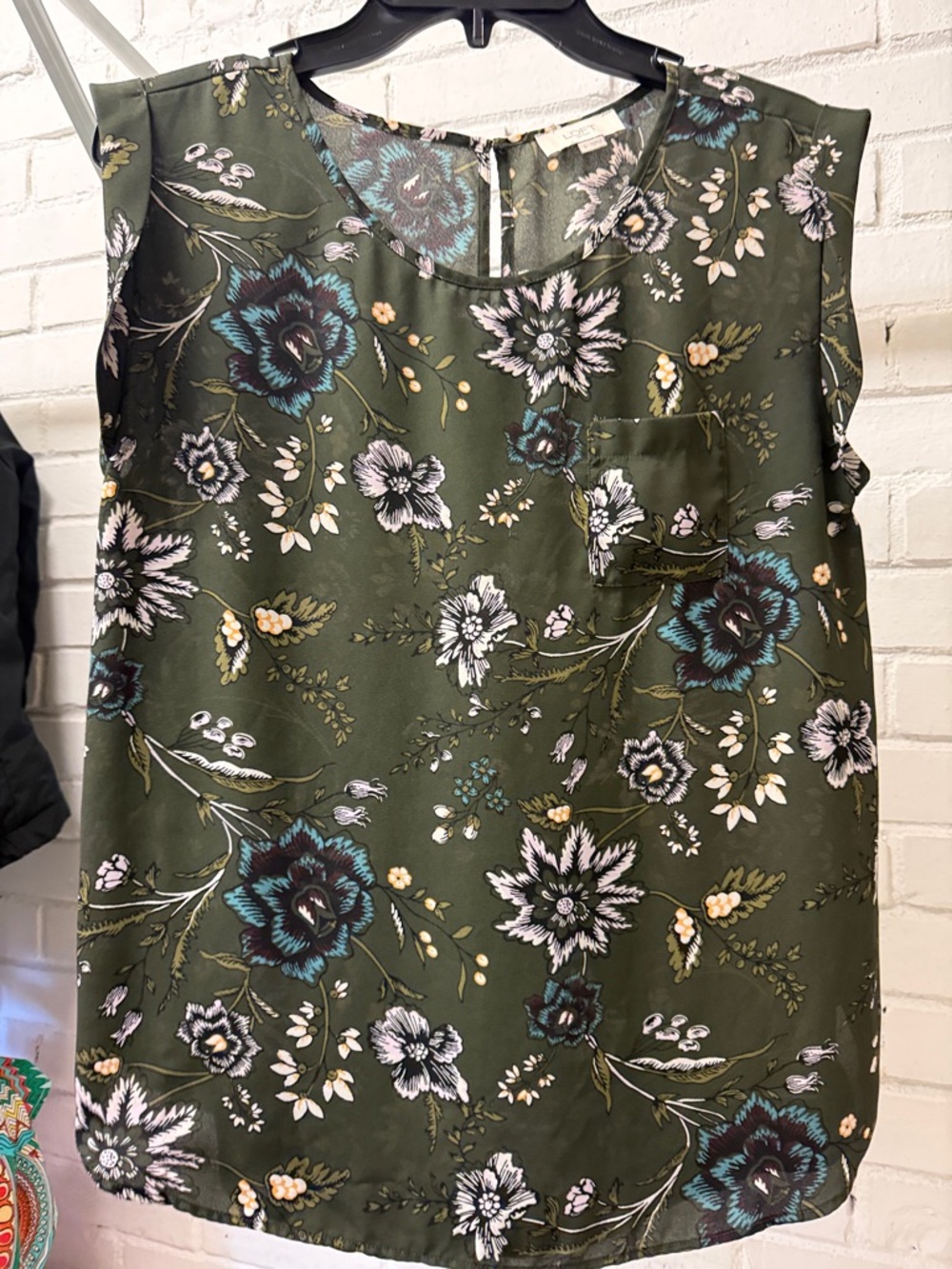 Sleeveless Olive Green Floral Top